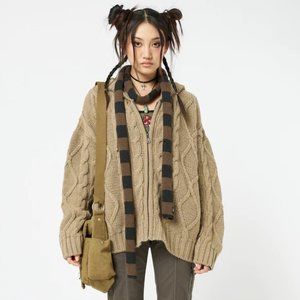 ELI BEIGE ZIP UP CABLE KNIT CARDIGAN by minga london